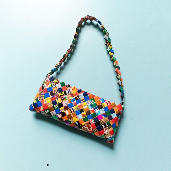 Y2K Rainbow Candy Wrapper Folded Mini Baguette Shoulder Bag Top Zipper Eclectic - Picture 1 of 8